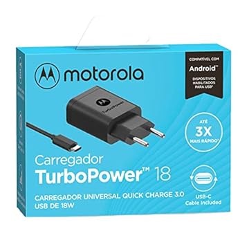 Carregador Turbo Power 18w Motorola Usb-c MOTO De G8 até G100-3X Mais Rápido