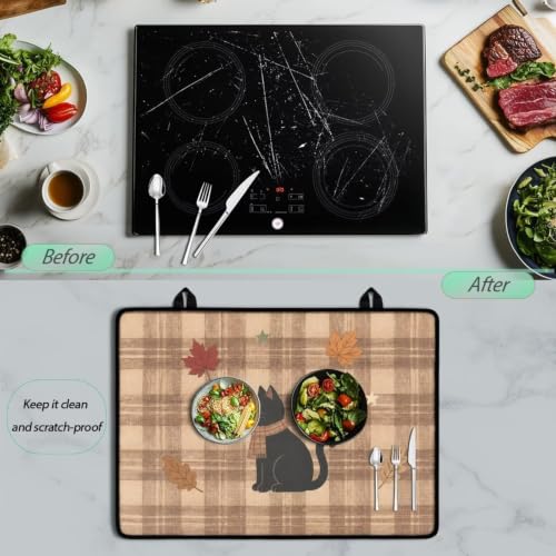 Image of Induction Stove Top Cover Protector Autumn Flat Top Stove Decor Cover Mat Anti-Scratching Stove Top Cover for Electric Cooktop Mat, 29 x 21 Inch, Fall Cat Leaf Print