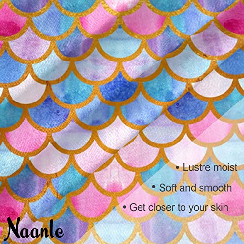 Naanle Mermaid Scale Scarf Large Square Satin Silk Like Scarves, Watercolor Mermaid Shawl Wraps Hair Sleep Headscarf for Women Lightweight 35"3
