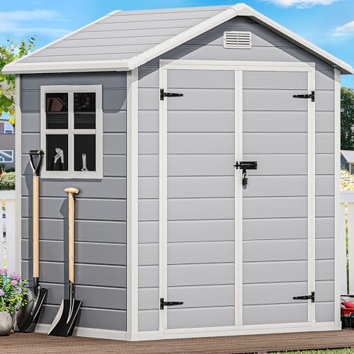 DWVO 6x4.4 FT Outdoor Resin Storage Shed with Reinforced Floor, A...