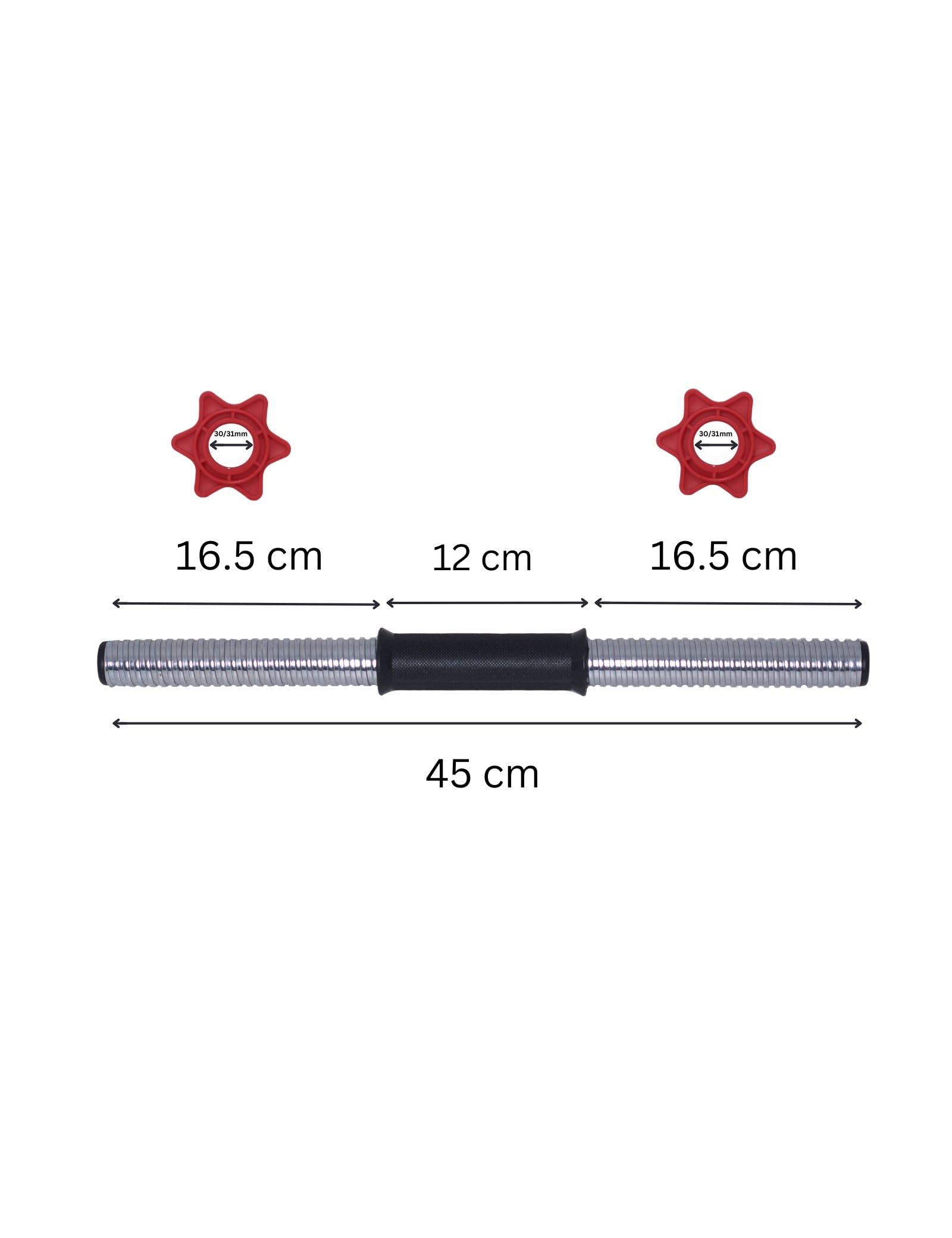 TrainHard Zestaw krótkich hantli 2 szt. tworzywo sztuczne 33 kg – zestaw hantli, hantli, sztangi do hantli, obciążniki i zaciski gwiazdowe radełkowane 30/31 mm