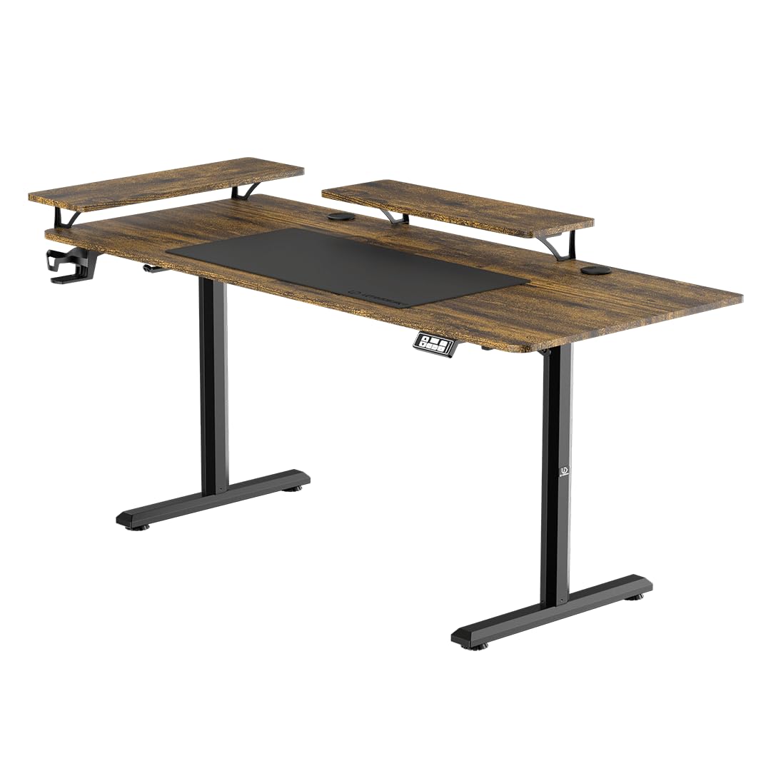 Ultradesk - Scrivania da gioco di grandi dimensioni - HIGHLANDER XXL - Scrivania per computer con struttura in acciaio - Spazio per due monitor - Archiviazione per ufficio - 160x70 cm - Marrone
