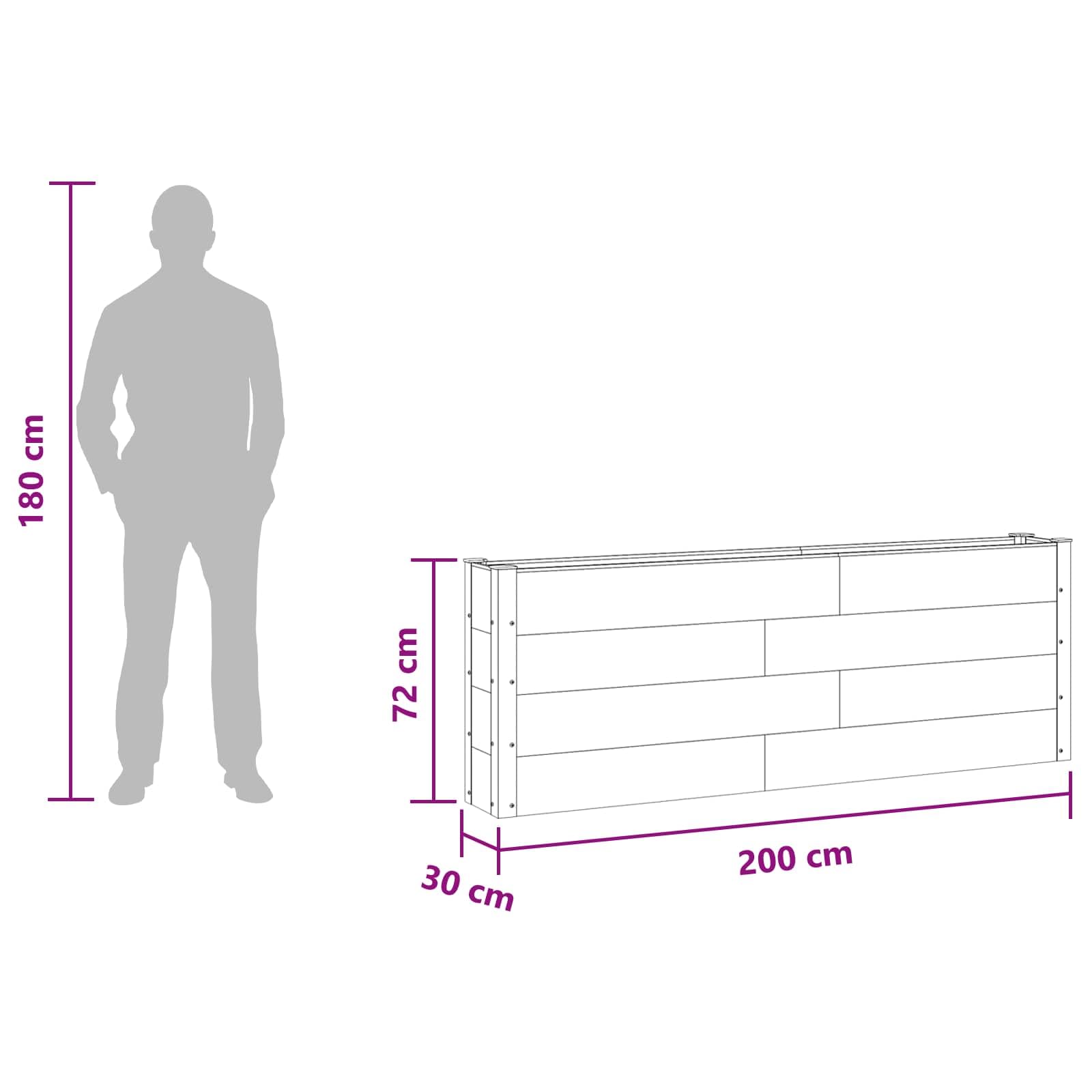 Hothingwell Donica podwyższona szara 200x30x72 cm WPC Aluminium | Otwarte dno, skuteczny drenaż, powłoka antykorozyjna, łatwa konserwacja, idealny ogród na zewnątrz