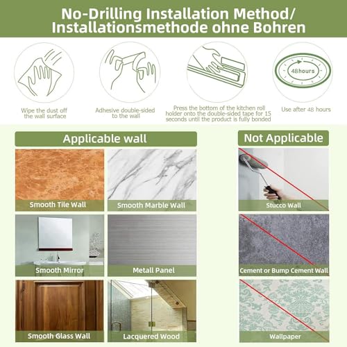 SAUNNIHEN Wooden Kitchen Roll Holder Under Cabinet, Self Adhesive Paper Towel Holder, Wall Mounted Kitchen Roll Holder, Under Cupboard Paper Towel Holder, Self Adhesive or Drillable - Image 6