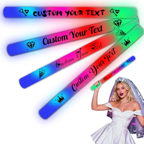 20-100 Pcs Custom LED Foam Glow Sticks for Wedding with Logo Text Personalized Foam Light Up Sticks...