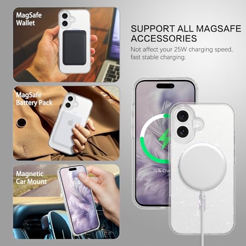 Image of BENTOBEN Magnetic for iPhone 16 Plus Case, Clear Crystal Glitter Phone Case [Compatible with MagSafe] Shockproof Sparkly Cute Women Girl Protective Cover for iPhone 16 Plus 6.7 inch, Clear Glitter