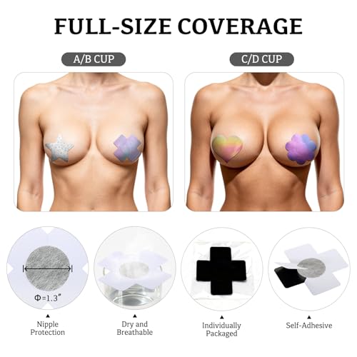 Image of Glitters Pasties Rave Pack Nipple Covers Stickers Disposable Sticky Breast Petals Bra for Women Rave Outfit Party