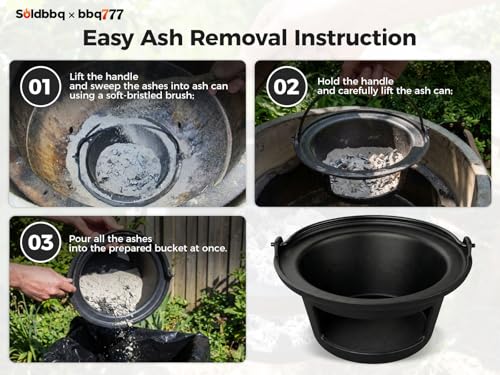 Cast Iron Ash Can with Foldable Handle for Big Green Egg Large, Ash Basket Charcoal Ash Collector for Kamado Joe Classic, Louisiana Grill LG24 and Grills,Heat-resistant, Rustproof by bbq777 - Image 4