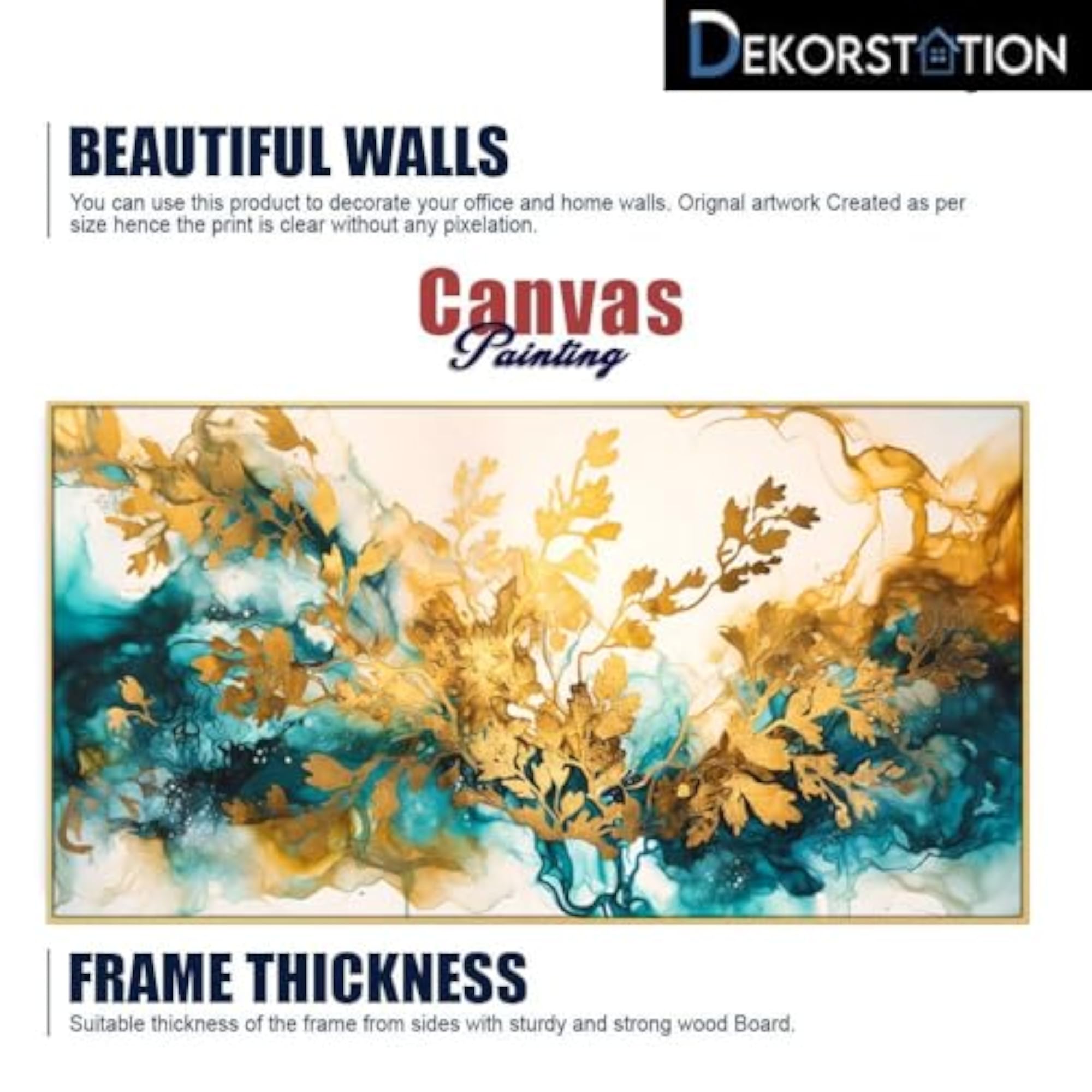 Luxurious Abstract Gold and Blue Canvas Art
