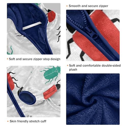 Colorful Bugs Pattern Print Toddler Fleece Jacket Girl Boys Hooded Fleece Jacket Coat Warm Outwear Zip-up 3-10T3