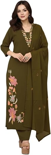 GoSriKi Kurta Set for Women Viscose Embroidered | Kurti Set for Woman | Kurta Palazzo Dupatta 3 Piece Outfit | V Neck 3/4 ...