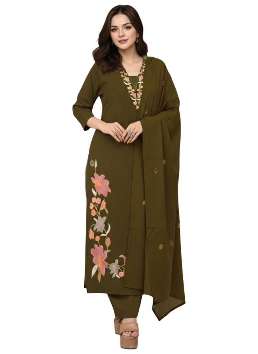 GoSriKi Kurta Set for Women Viscose Embroidered | Kurti Set for Woman | Kurta Palazzo Dupatta 3 Piece Outfit | V Neck 3/4 ... - Review, Price and Buying Guide
