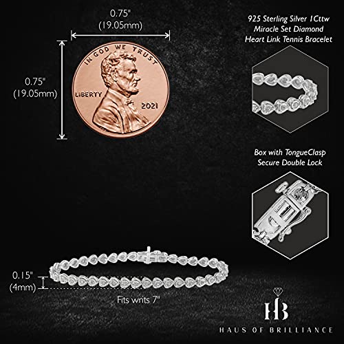 .925 Sterling Silver 1.0 Cttw Miracle Set Diamond Heart-Link 7" Tennis Bracelet (I-J Color, I2-I3 Clarity) #TOP2