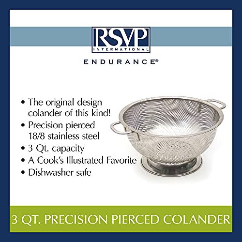 Rsvp International Endurance Kitchen Collection Colander Strainer, 3 Quart, Pierced Stainless Steel #TOP7