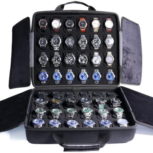 AUKURA 48 slots Watch Travel Case, Watch Storage box Organizer for Men and Women, with anti-move soft watch pillow