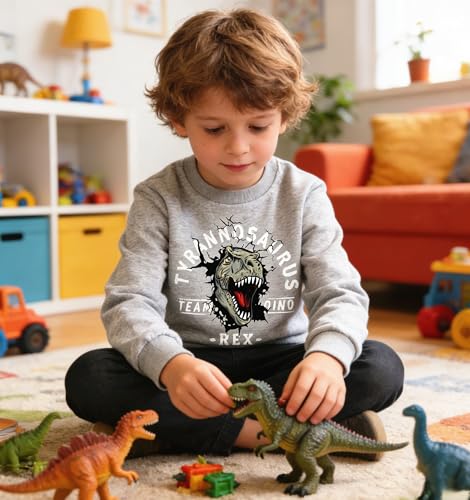 Image of Popshion Toddler Boys Sweatshirts Dinosaur Long Sleeve Pullover Crewneck Shirts Cartoon Tee Sport Tops for Kids 1-8T