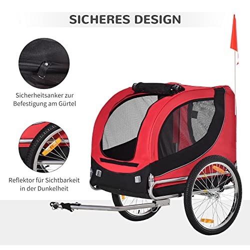 Pawhut Hundeanhänger Fahrradanhänger Hundetransporter Hunde Fahrrad Anhänger Rot+Schwarz 130 x 73 x 90 cm