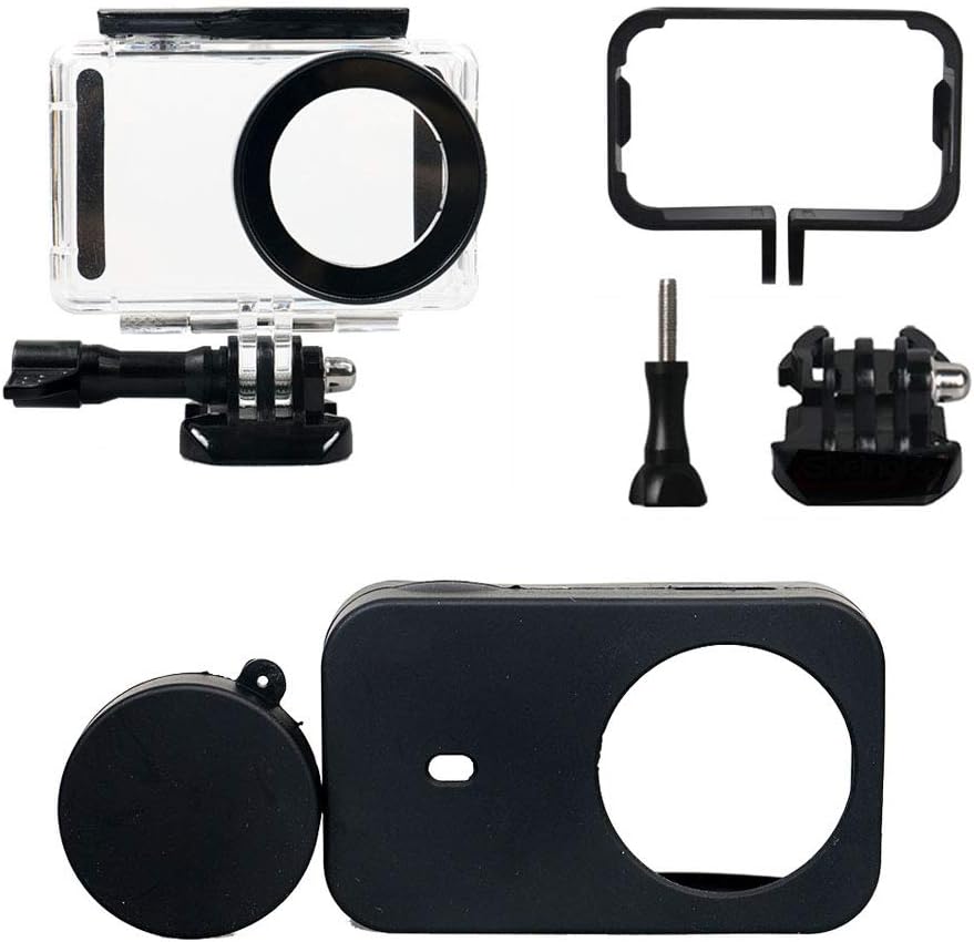 Yifant 3 in 1 Full Protect Kit Waterproof Housing Case for Xiaomi Mijia 4K Mini Action Camera 148ft / 45M Underwater Diving Case Side Frame Cover Silicone Shell Protective (Black)