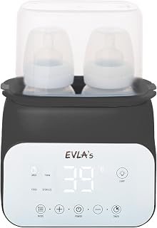 EVLA's Multi-Function Baby Bottle Warmer: Fast Breastmilk & Formula Warmer with Timer, Defrost, Sanitizer for 2 Bottles - Dark Gray