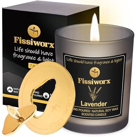 FissiWorx Lavender Scented Candle with Candle Topper – Natural Soy Wax Hand-Poured – Relax and Relieve Stress – 60-Hour Long-Lasting Burn – Premium Aromatherapy Candle for Home Decor, Gifts Cover