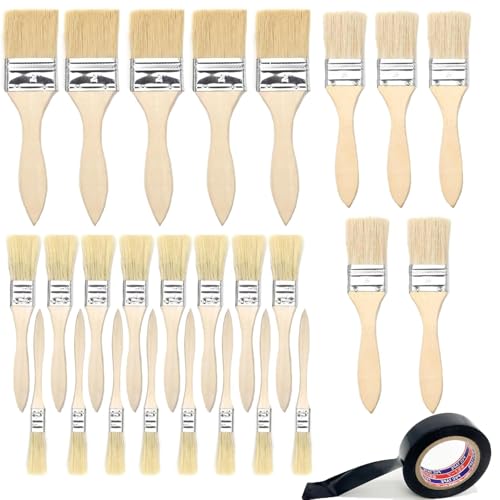 Flachpinsel Set, Pinselset mit 26 Stück, 12/25/38/50 mm Breite, Malerpinsel Set mit Holzgriff, Pinsel Set für Farben Lack Klebstoffe, Flachpinsel Lasurpinsel für DIY, Malerbedarf zum Streichen