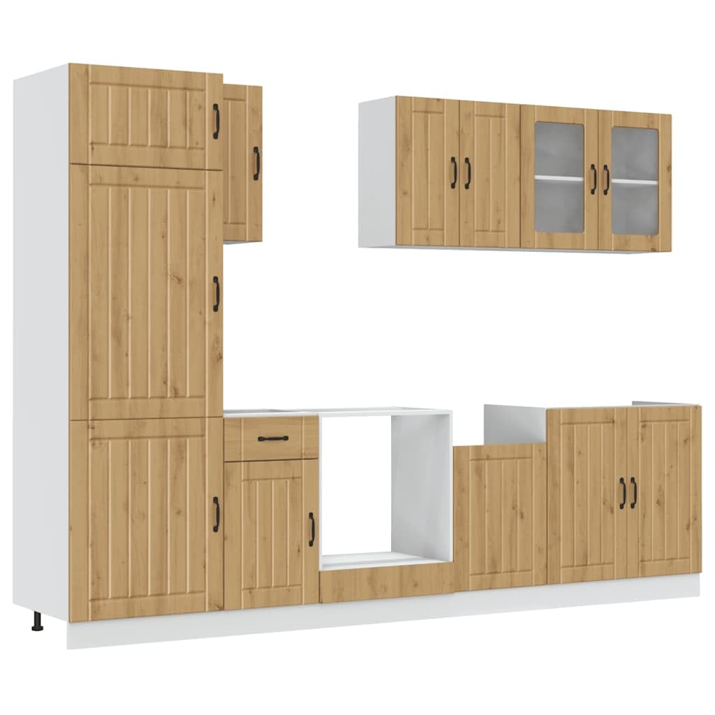 8-częściowy zestaw szafek kuchennych Kalmar, Artisan Oak Engineered Wood, Durable Storage Solution, regulowane stopy, łatwe czyszczenie, uniwersalna dekoracja domu