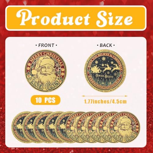 10 Pcs Santa Challenge Coins, Always Believe Christmas, Gold — 사진 2