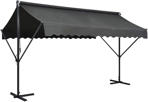 Awning Anthracite Powder-Coated Steel, Freestanding Waterproof Patio Awning with UV Protection and Collapsible Design 100% Polyester with PU Coating