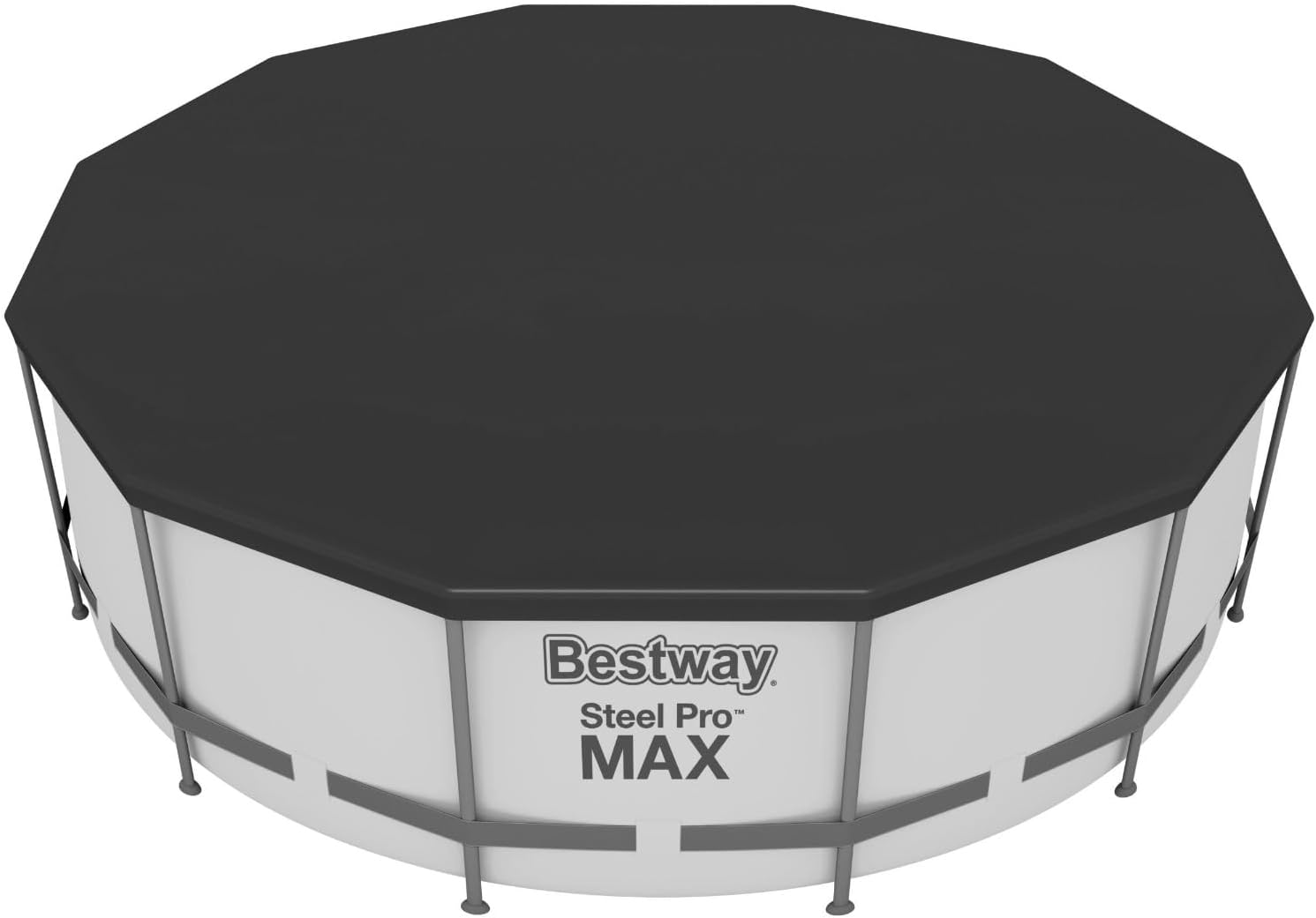 Bestway 58037E Flowclear 12 Foot Round PVC Pool Cover with Drain Holes for Above Ground Steel Pro and Power Steel Frame Swimming Pools, Black