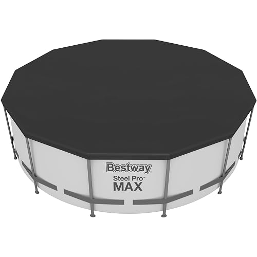 Bestway Flowclear PVC Round 12 Foot Pool Cover for Above Ground Frame Pools with Drain Holes and Secure Tie-Down Ropes, Black (Cover Only)