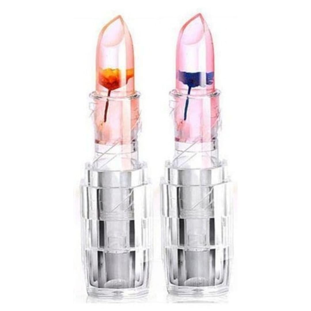 MARIE HUDA Professional Waterproof Moisturizing Color Change Flower Crystal Lipstick Jelly Flower Transparent Color Changing Lip Balm Gloss Lipstick For Girls & Women (Pack Of 2)
