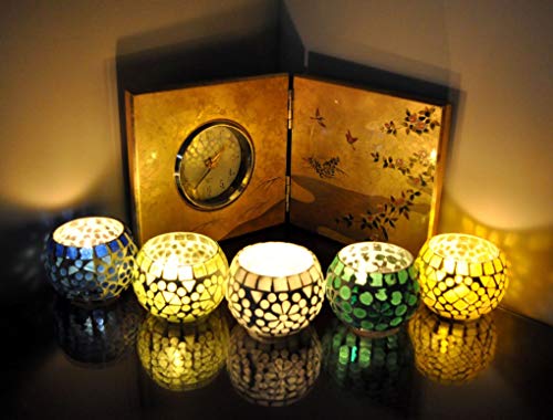 Lalhaveli Home Decorative Mosaic Glass Round Candle Votive Holder 5 Pcs Set #TOP1