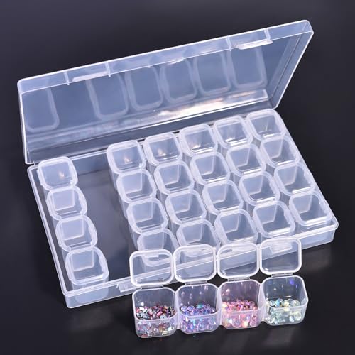 Image of KADS Bead Storage Organizer Box with 28 Grids and Removable Dividers - Plastic Container Tray for Craft, Jewelry and Earrings (Clear)