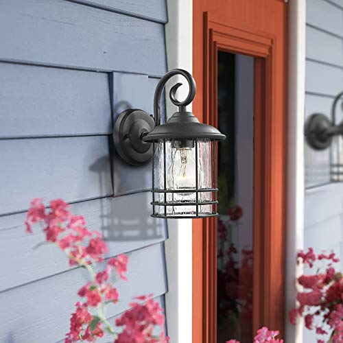 Emliviar 1-Light Outdoor Wall Lantern 2 Pack, Exterior Wall Lamp Light in Black Finish with Clear Seeded Glass -Twin Pack, OS-1803CW1 - Thumbnail 4