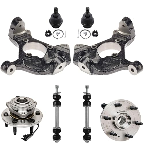 Image of Detroit Axle - 4WD Front Knuckles Kit for 2007-2013 Chevy Silverado 1500 GMC Sierra 1500 2007-2014 Suburban Yukon XL 1500 Tahoe, 2 Knuckles 2 Wheel Bearing Hubs 2 Sway Bars 2 Lower Ball Joints