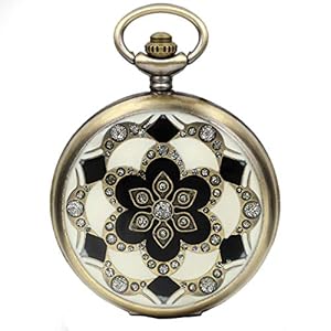 JewelryWe Romantic Peach Cherry Blossom Floral Woman Men Pocket Watch Pendant Necklace with Chain, for Valentine’s Day