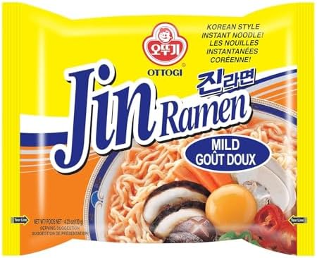 [OTTOGI] Jin Ramen MILD - KOREAN STYLE INSTANT NOODLE, Best Tasting Soup and noodles, Traditional Instant ramen noodles (120g) - 4 Pack