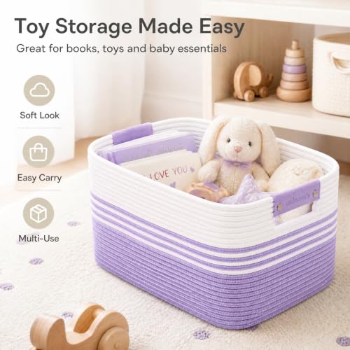 Image of 19.2GAL Sturdy Large Laundry Basket with Handles for Bathroom, Dorm Dirty Clothes, Portable Aesthetic Boho Cute Woven Storage Blanket Baskets for Living Room Decor Girls Boys Pets Toys White Green