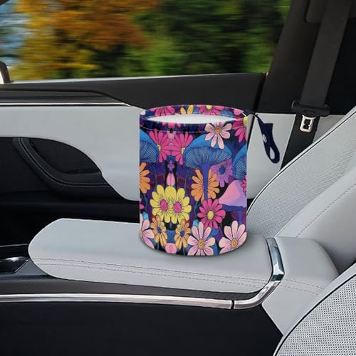 Image of Pensura Car Garbage Can Adjustable Floral Mushroom Mini Trash Can for Cars Collapsible Trash Container Bag for Car Accessories, Cars SUVs and Trucks Backseat Headrest