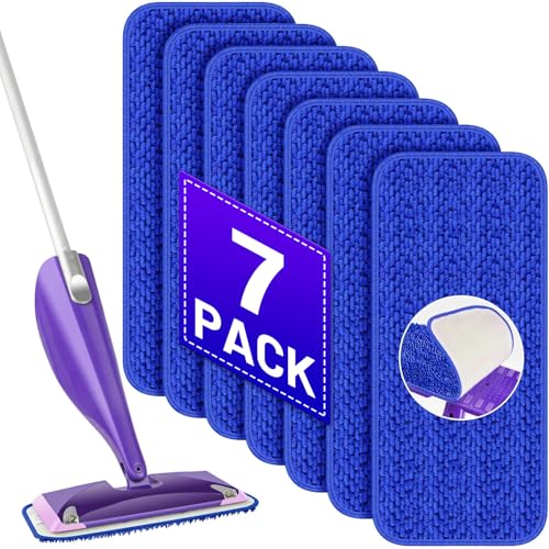 Recambios de mopa Reutilizables para Flash Powermop (Pack de 7) - Recambios de mopa de Microfibra para Suelos laminados de Madera, Limpieza en seco/húmedo del hogar, Lavable a máquina, Azul