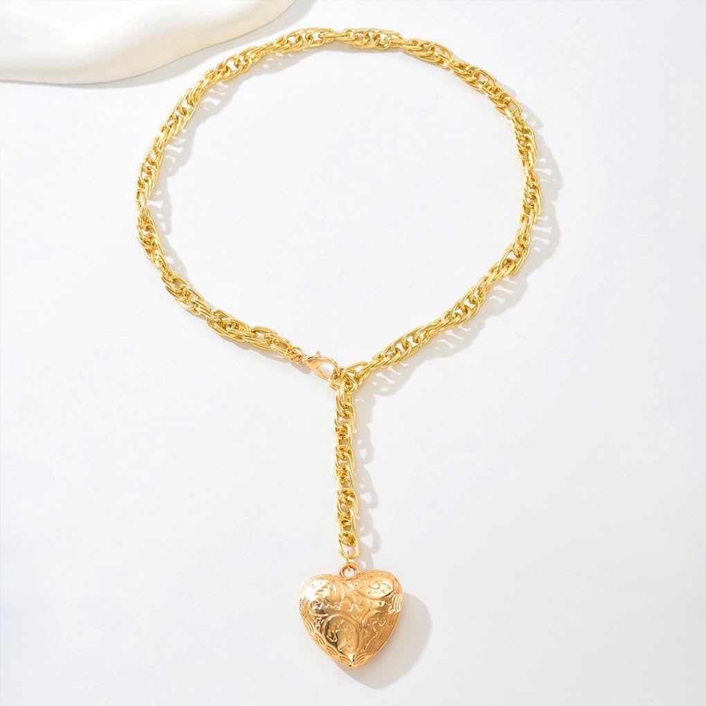 FUTIMELY Gold Heart Necklace for Women,Trendy Puffy Heart Adjustable Y Necklaces,Chunky Love Pendant Statement Necklace Valentine's Day Jewelry - Image 6