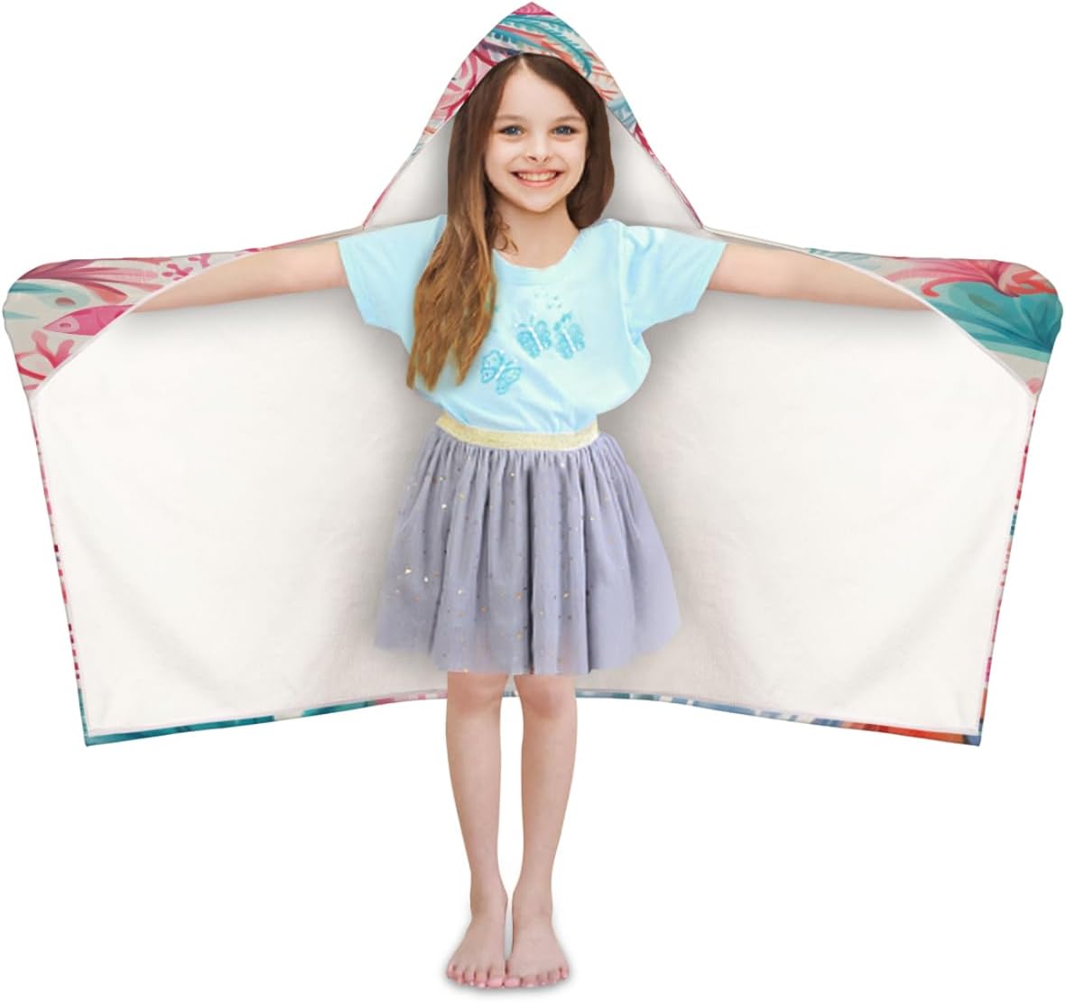 Pardick Kids Bath Towel Coral Plant Beach Towel with Hood Pool Cover Up for Girls Boys Soft Absorbent Hooded Bath Towel Toddler Towels for Beach, Pool
