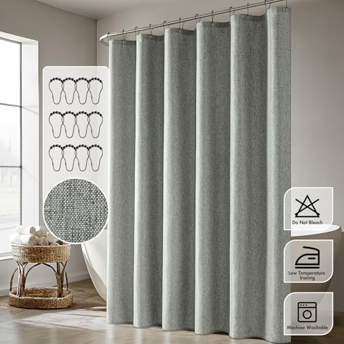 ANRODUO Extra Long Linen Shower Curtain, 108 Inch Long Heavy Duty Fabric Shower Curtain Set with 12 Metal Hooks, Waterproof Decor Machine Washable for Bathroom Bathtub Hotel, 72 x 108, Gray by ANRODUO - Image 6