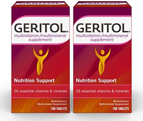 Geritol, Multivitamin Supplement, Contains B-Vitamins, Antioxidants, Vitamins C, E & D and Iron, 26 Essential Vitamins and Minerals, Gluten-Free, Non-GMO, No Artificial Sweeteners, 100 Tablets (Pack of 2)