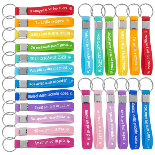 BETESSIN 12pz Portachiavi con Frasi Motivazionali Italiano Gadget Regalo Compleanno Bambini Braccialetti Colorati Silicone Ringraziamento Natale per Collega Studenti Insegnanti Alunni Maestra