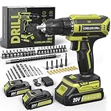 Cordless Drill, 20V MAX Power Drill Set with 2 Batteries & Charger, 3/8 Inch Keyless Chuck, Variable Speed, 25+1 Position and 56PCS Bits/Screws, Power Tools for Home Projects