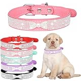 呉屋デパート犬用首輪 ドッグネックカラー 光るダイヤ犬 猫用首輪 耐久性 サイズ調整可能 着脫簡単 PUレザー製 小蝶結び ピンク XXS-首周り 15-21cm