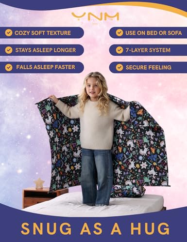 Image of YnM Weighted Blanket Kids(41 inchx60 inch 7lbs) Washable Soft Heavy Blanket Throw for All-Season Weighted Blanket for Sleeping,Throw Size Breathable Blanket with Premium Glass Bead(Unicorn)