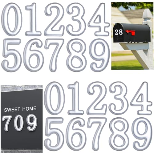 opasyo 30 Pieces Mailbox Numbers for Outside 2 inch 0-9 Self-Adhesive Mail Box Numbers,3D Gold House Numbers for Mailbox, Apartment, House, Trash Bins,Office Hotel Room (All silver, 2inch)