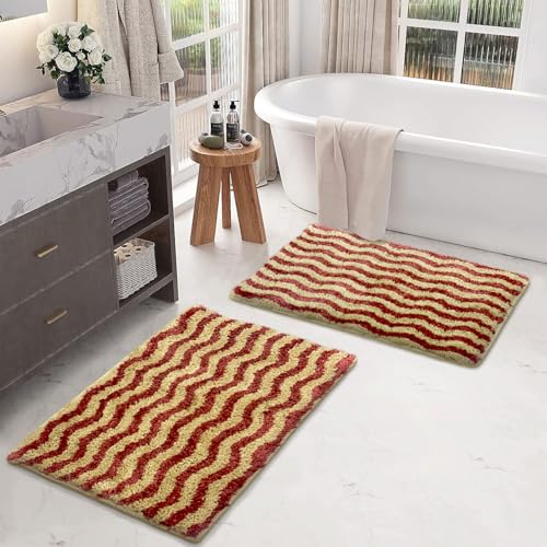 Image of Luxe Home Berlin Bath Mat Super Soft Microfiber 2200 GSM Bathroom Mats Water Soak Anti-Skid Door Mats for Home Combo, Bedroom, Floor Mat 38x58 cm (Cherry) Pack of 2